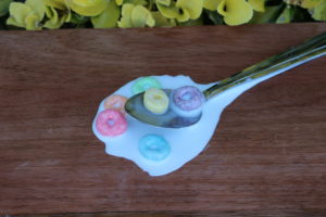 SPOON IN MILK AND FRUIT LOOPS CU